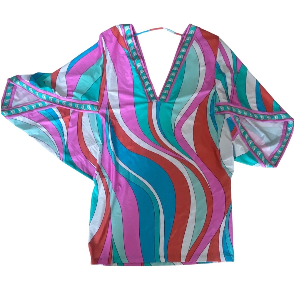 Trina Turk Apollo V-Neck Tunic Swim Cover Up Dress Women's Size XL - Picture 2 of 5